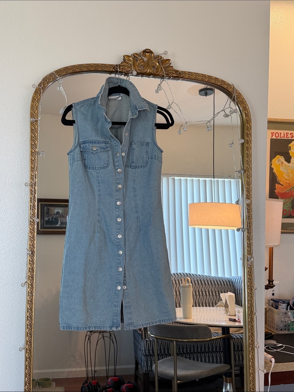 Sleeveless Light Blue Denim Button-Front Dress